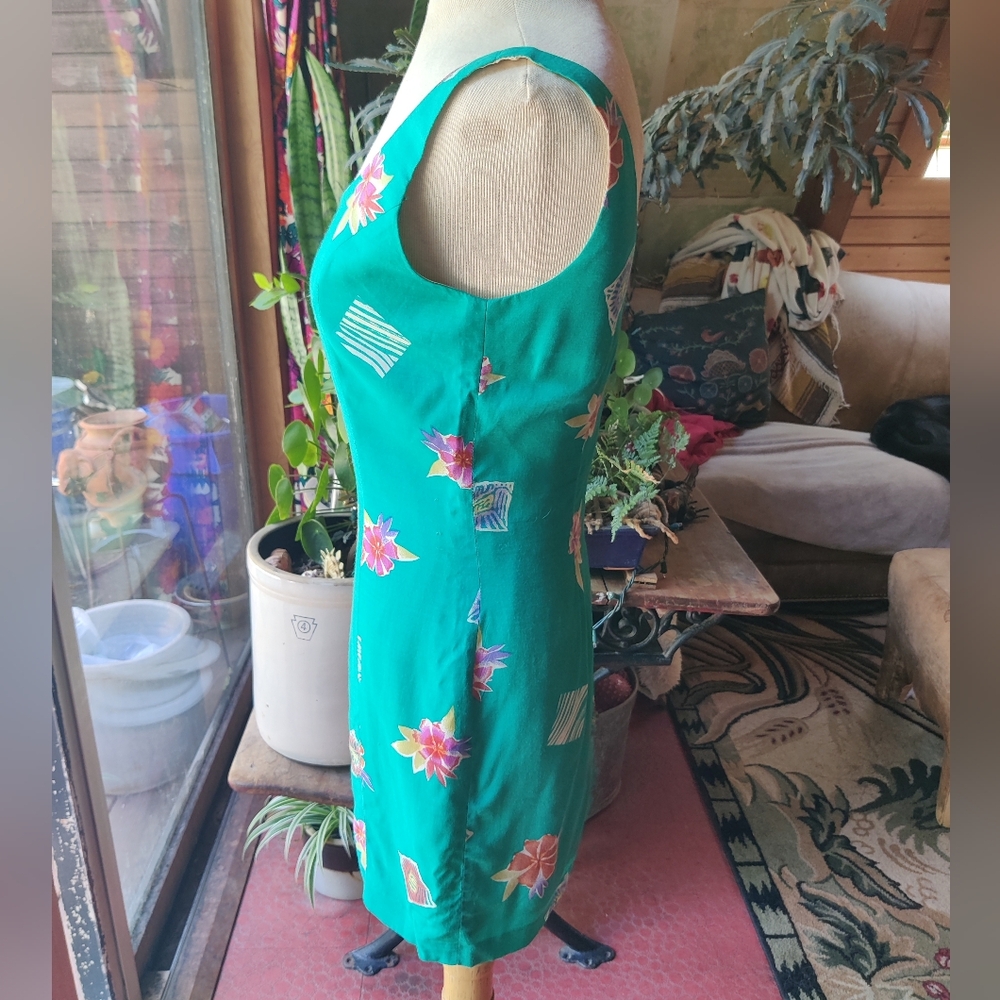 Vintage Expressons Sleeveless Floral Mini Dress Size 2 Lined Fitted Tropical Y2K - Picture 4 of 15